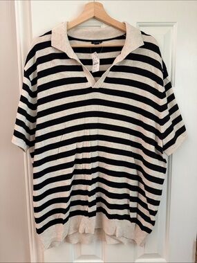 J. Crew Navy and Cream Striped Polo Shirt Men’s